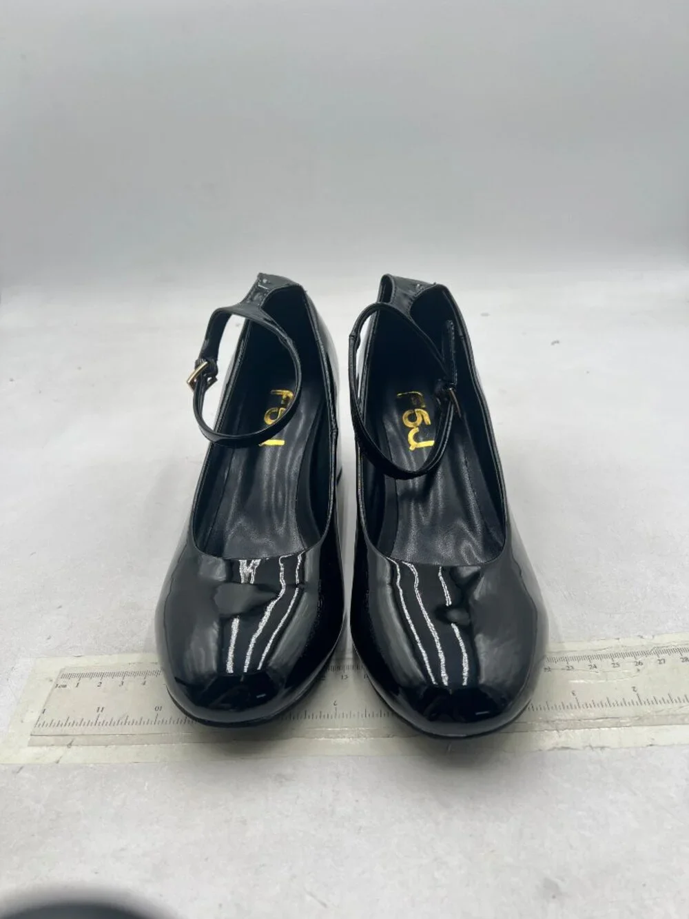 FSJ Black Block Low Heel Pumps Round Toe Ankle Strap Comfortable Wedding Shoes